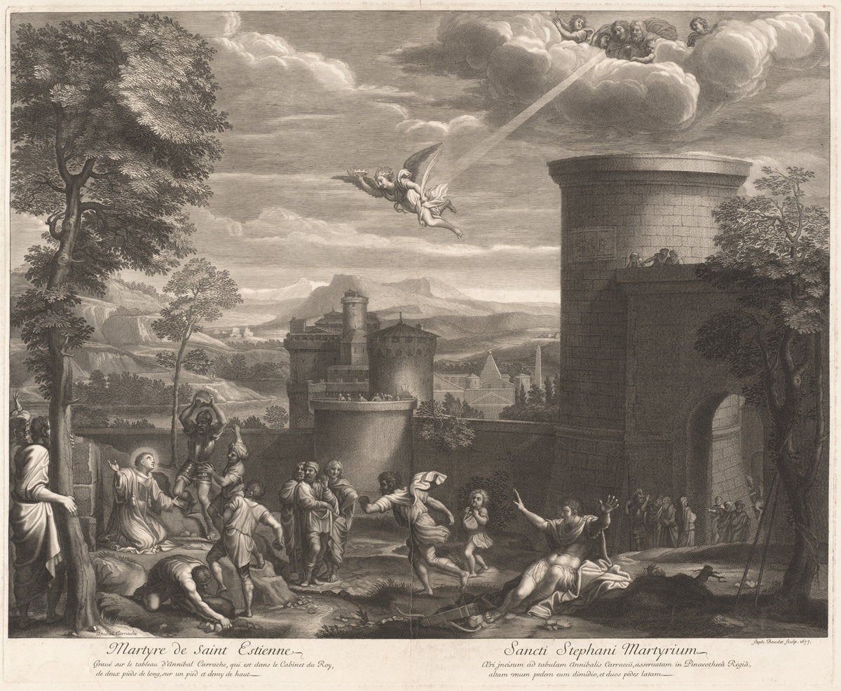 Martyre de Saint Estienne (The Martyrdom of Saint Sebastian) by Etienne Baudet, after Annibale Carracci (French, c. 1636 - 1711), 16X12"(A3)Poster Print