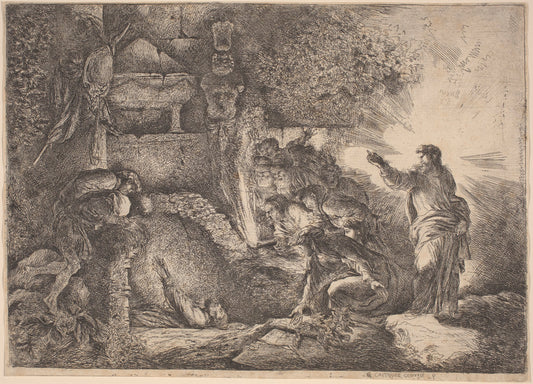 The Resurrection of Lazarus by Giovanni Benedetto Castiglione (Italian, 1609  - 1664), 16X12"(A3)Poster Print