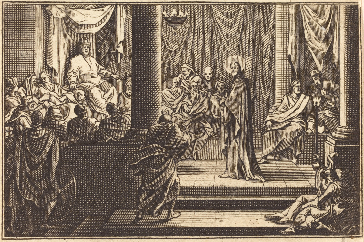 engraving by after Sébastien Le Clerc I (Christ before Caiaphas), 16X12"(A3)Poster Print