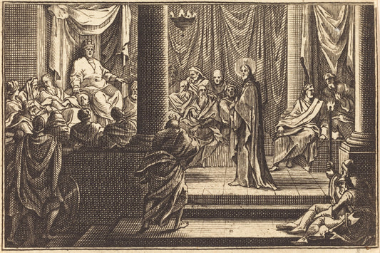 engraving by after Sébastien Le Clerc I (Christ before Caiaphas), 16X12"(A3)Poster Print