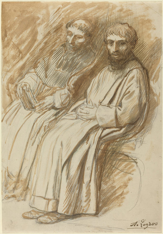 Two Monks Seated in a Church by Alphonse Legros (French, 1837 - 1911), 16X12"(A3)Poster Print