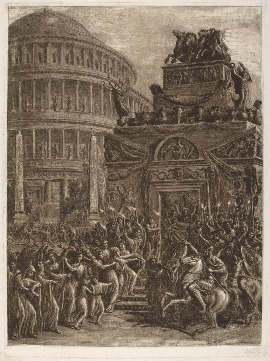 The Body of Hadrian Laying in State next to His Mausoleum by Luigi Ademollo (Italian, 1764 - 1849), 16X12"(A3)Poster Print