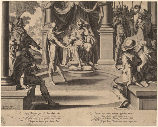 Alexander the Great Seated in Justice by Willem Swanenburgh, after Joachim Anthonisz Wtewael (Dutch, 1581/1582 - 1612), 16X12"(A3)Poster Print