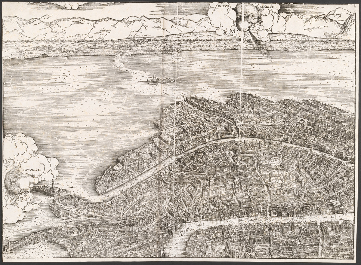 View of Venice [upper left block] by Jacopo de' Barbari (Venetian, c. 1460/1470 - 1516 or before), 16X12"(A3)Poster Print