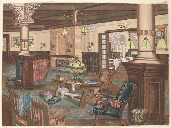 Hollywood Hotel Lobby, 1902 by Perkins Harnly (American, 1901 - 1986), 16X12"(A3)Poster Print
