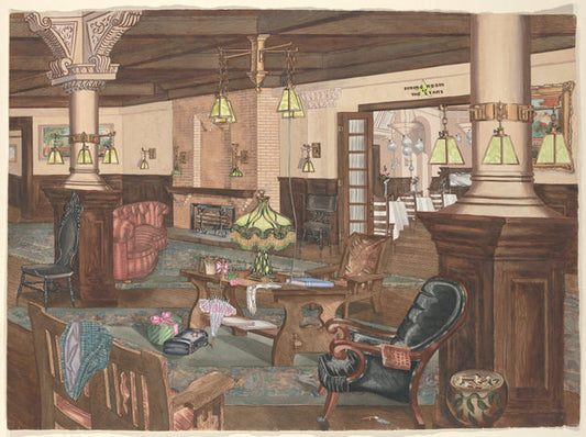 Hollywood Hotel Lobby, 1902 by Perkins Harnly (American, 1901 - 1986), 16X12"(A3)Poster Print