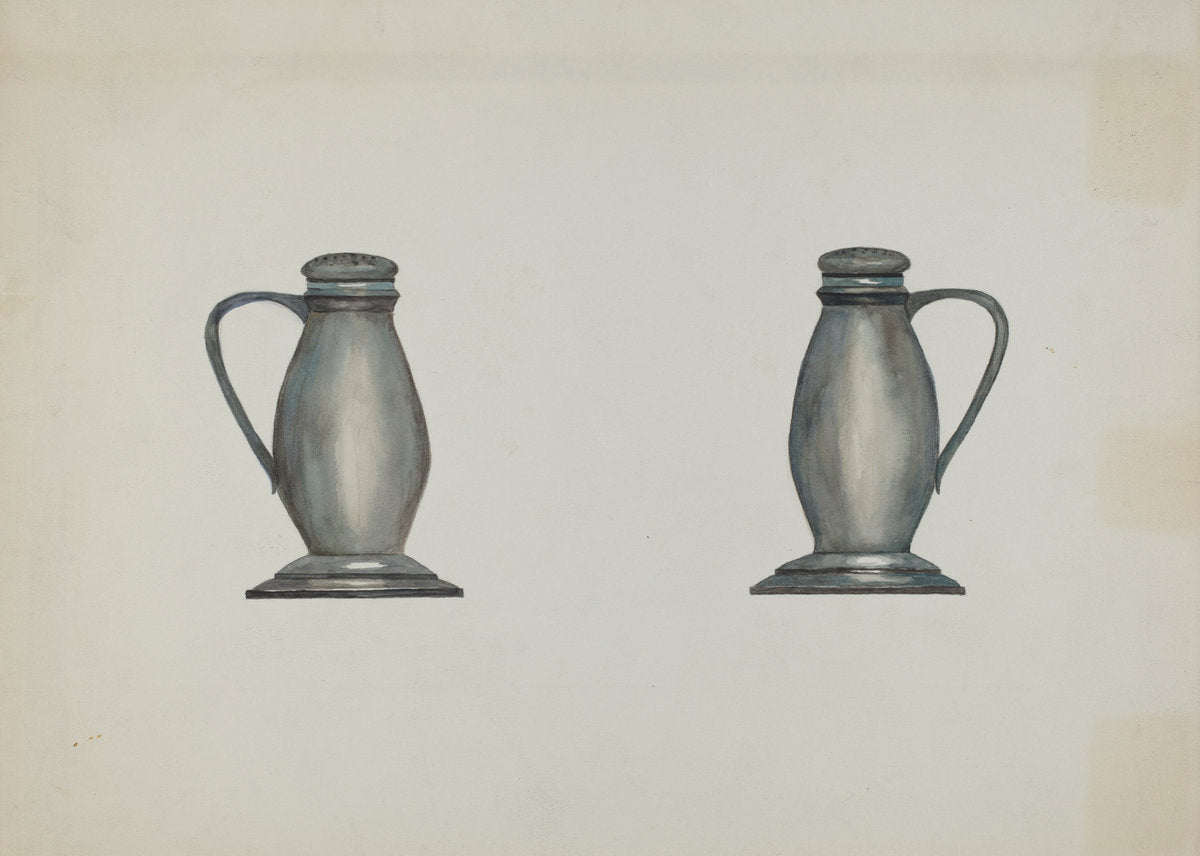 Pewter Salt and Pepper Shakers by Beulah Bradleigh (American, active c. 1935), 16X12"(A3)Poster Print
