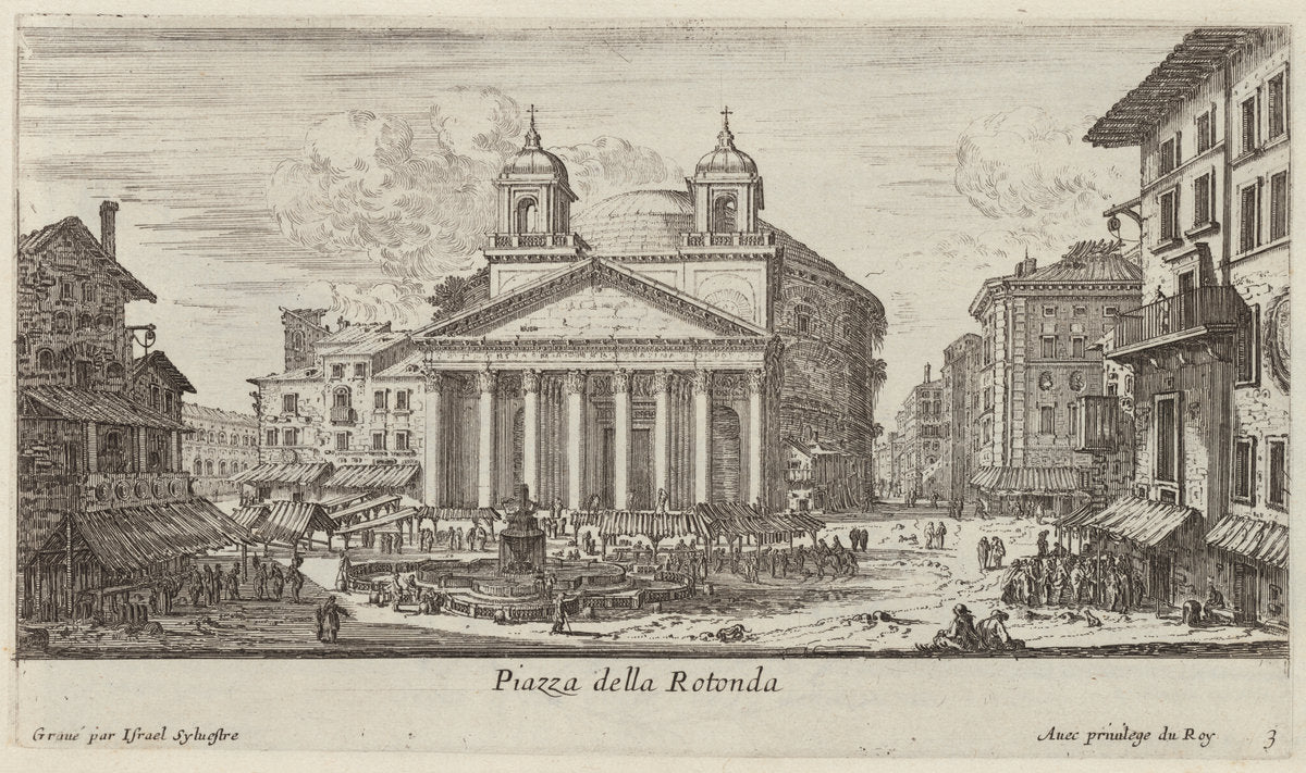 Piazza della Rotonda by Israël Silvestre (French, 1621 - 1691), 16X12"(A3)Poster Print