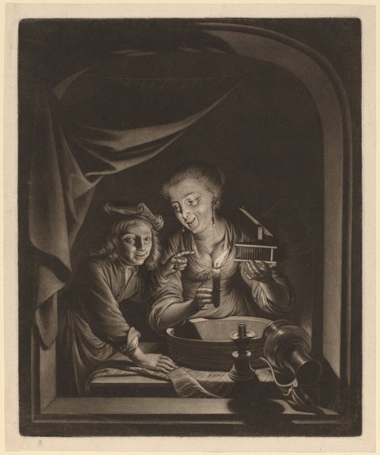 Maid with a Mousetrap by Nicolaas Verkolje after Gerrit Dou (Dutch, 1673 - 1746), 16X12"(A3)Poster Print