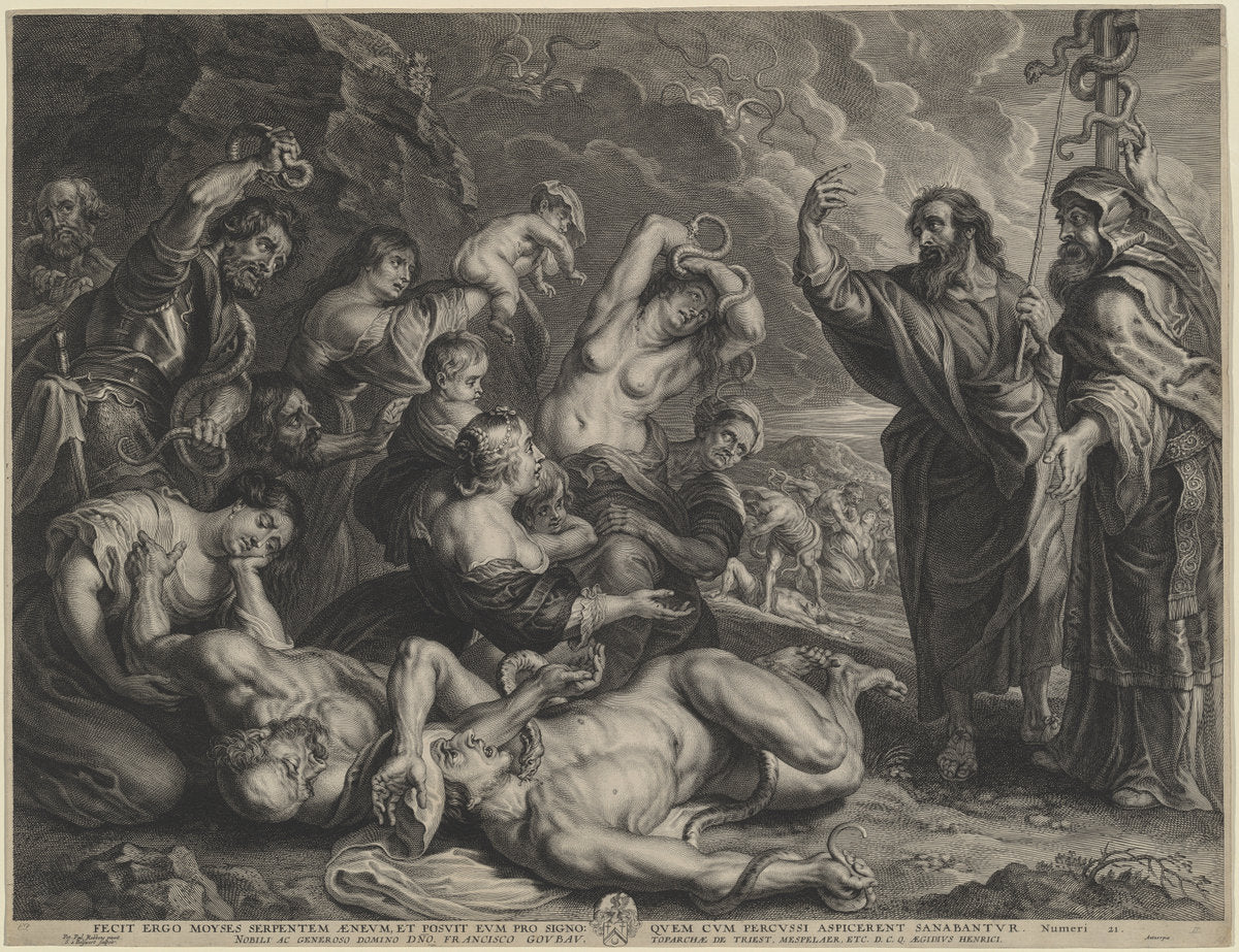 Moses and the Brazen Serpent by Boëtius Adams Bolswert, after Sir Peter Paul Rubens (Flemish, 1586 - 1659), 16X12"(A3)Poster Print
