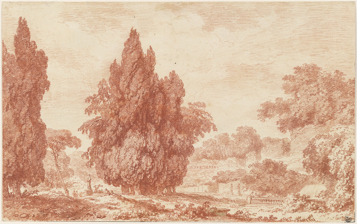 A Stand of Cypresses in an Italian Park by Jean-Honoré Fragonard (French, 1732 - 1806), 16X12"(A3)Poster Print