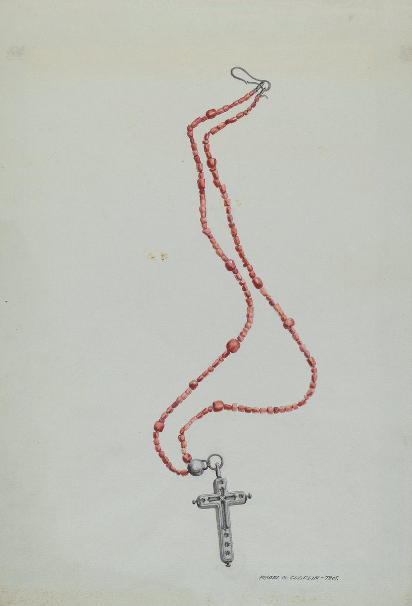 Coral Beads and Crucifix by Majel G. Claflin (American, active c. 1935), 16X12"(A3)Poster Print