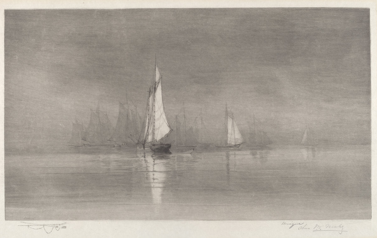 Untitled (Harbor Scene with Sailboats) by Charles Frederick William Mielatz (American, 1864 - 1919), 16X12"(A3)Poster Print