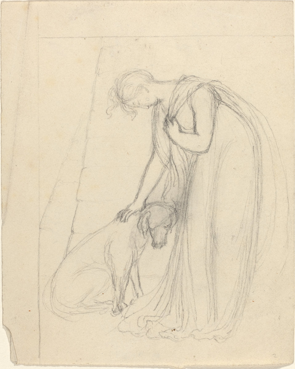 Woman Patting a Dog by John Flaxman (British, 1755 - 1826), 16X12"(A3)Poster Print