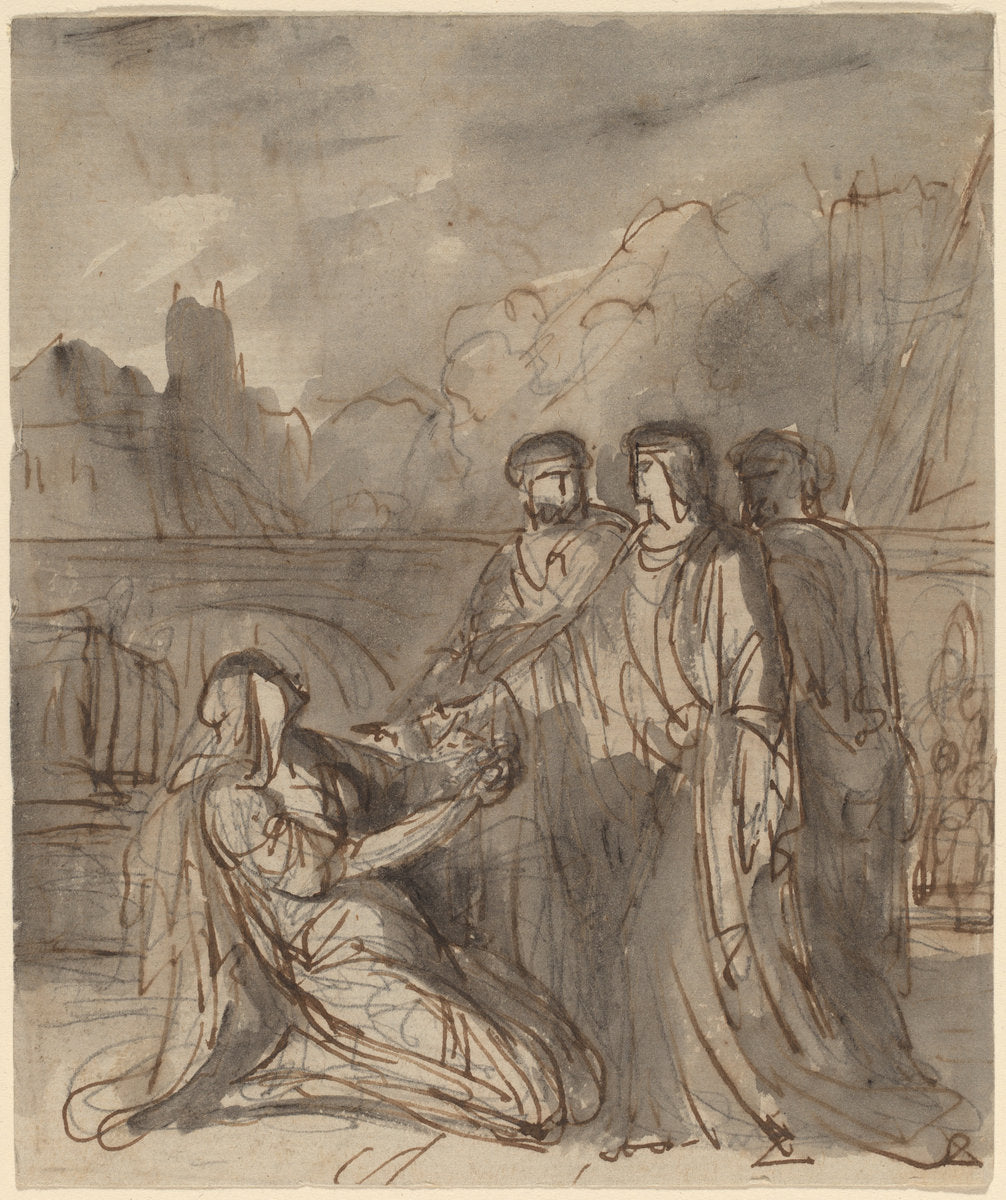 Composition with Four Figures [recto and verso] by Attributed to Washington Allston (American, 1779 - 1843), 16X12"(A3)Poster Print