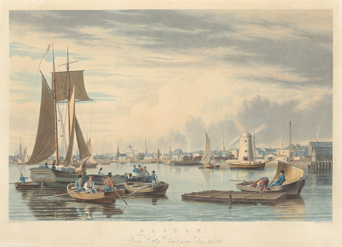 Boston: From City Point near Sea Street by William James Bennett (American, born England, 1787 - 1844), 16X12"(A3)Poster Print