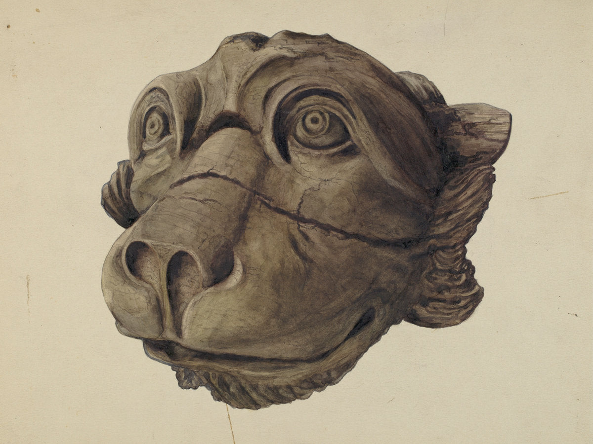 Cat Head Gargoyle by John Davis (American, active c. 1935), 16X12"(A3)Poster Print