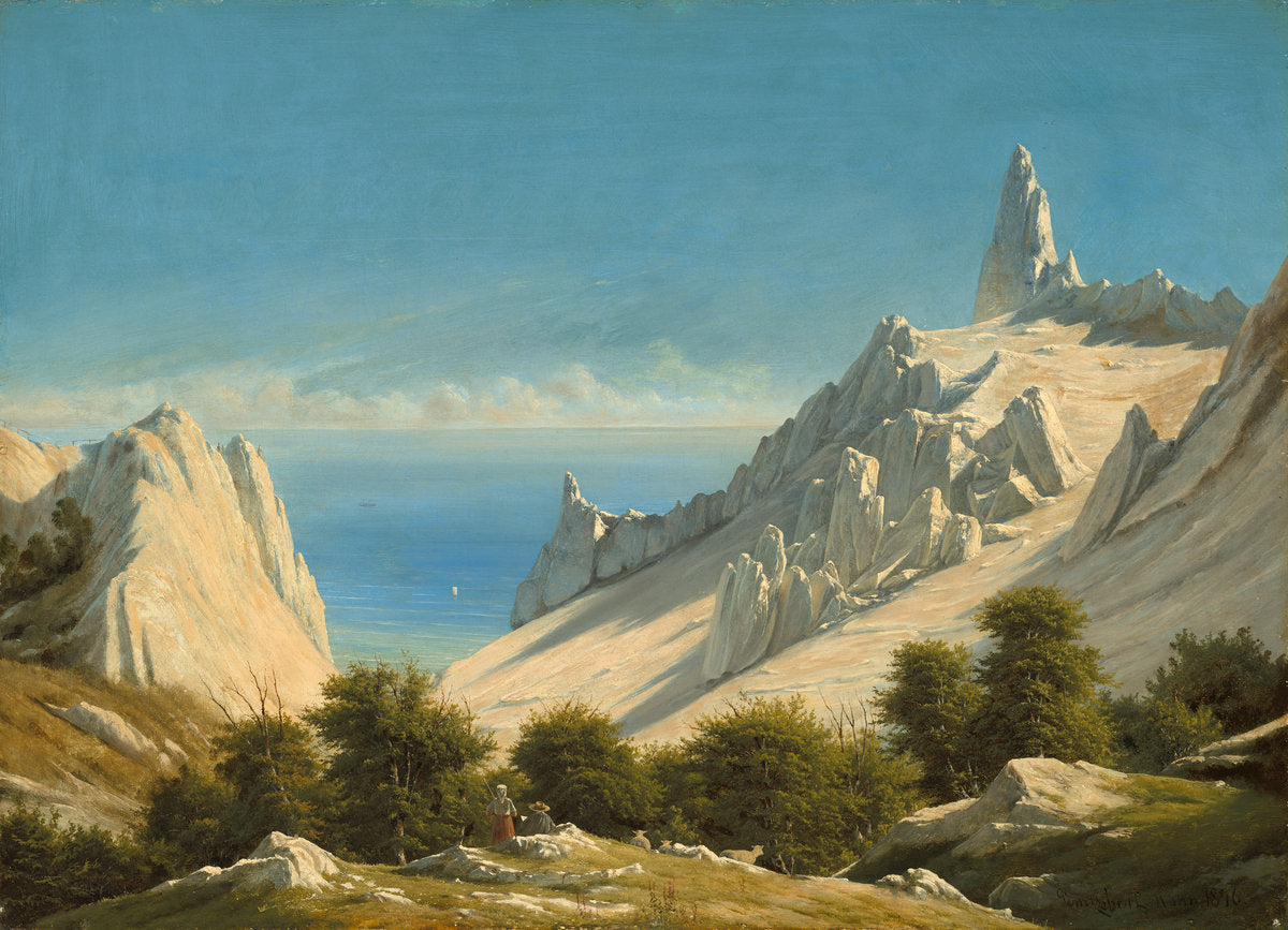 View of Sommerspiret, the Cliffs of Møn by Georg Emil Libert (Danish, 1820 - 1908), 16X12"(A3)Poster Print