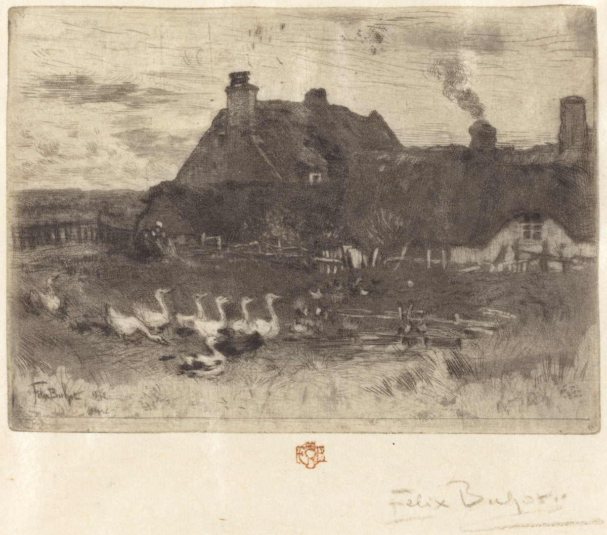 Les Petites Chaumières (Thatched Cottages--Small Plate) by Félix-Hilaire Buhot (French, 1847 - 1898), 16X12"(A3)Poster Print