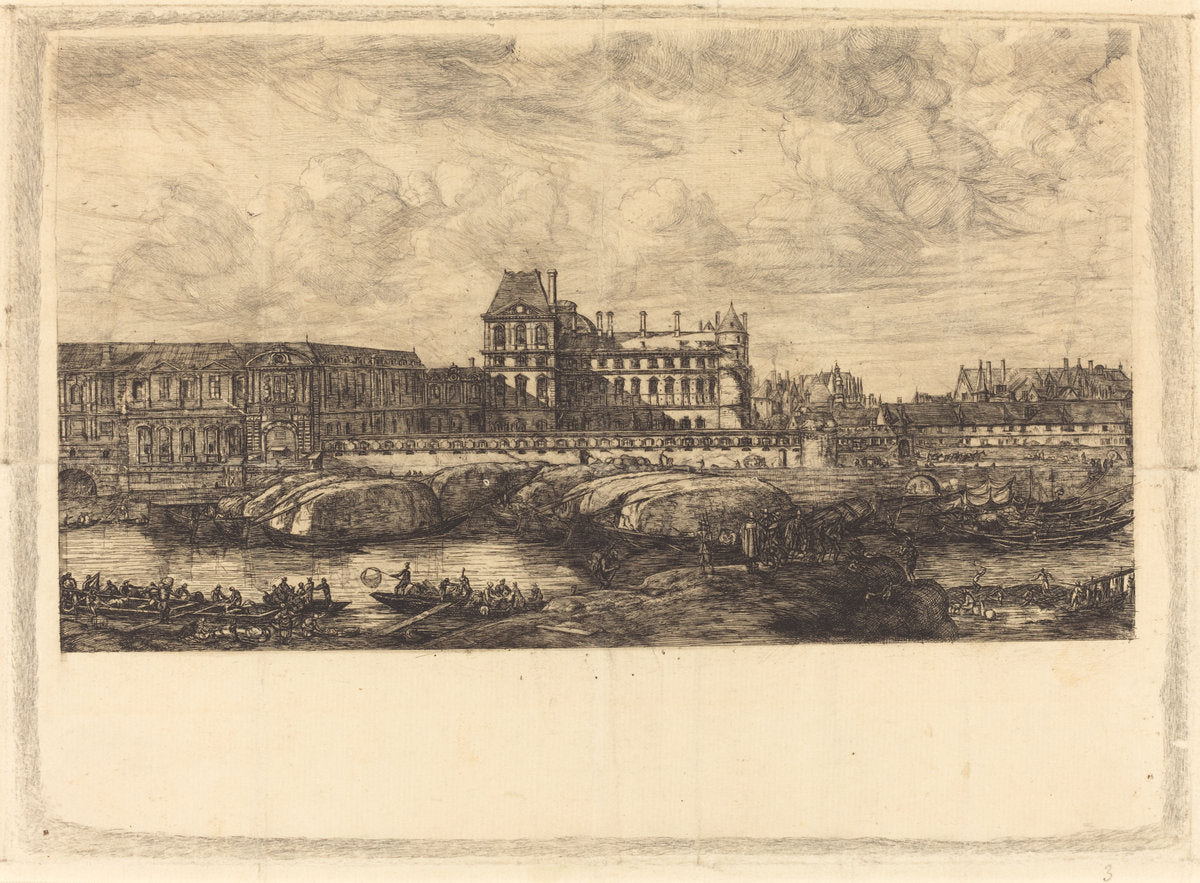 L'ancien Louvre d'après une peinture de Zeeman, 1651 (The Old Louvre, from a Painting by Zeeman, l651) by Charles Meryon (French, 1821 - 1868), 16X12"(A3)Poster Print