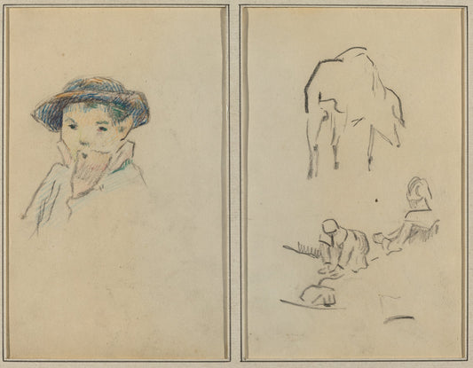 Little Breton Boy; A Pig and a Washerwoman [recto] by Paul Gauguin (French, 1848 - 1903), 16X12"(A3)Poster Print
