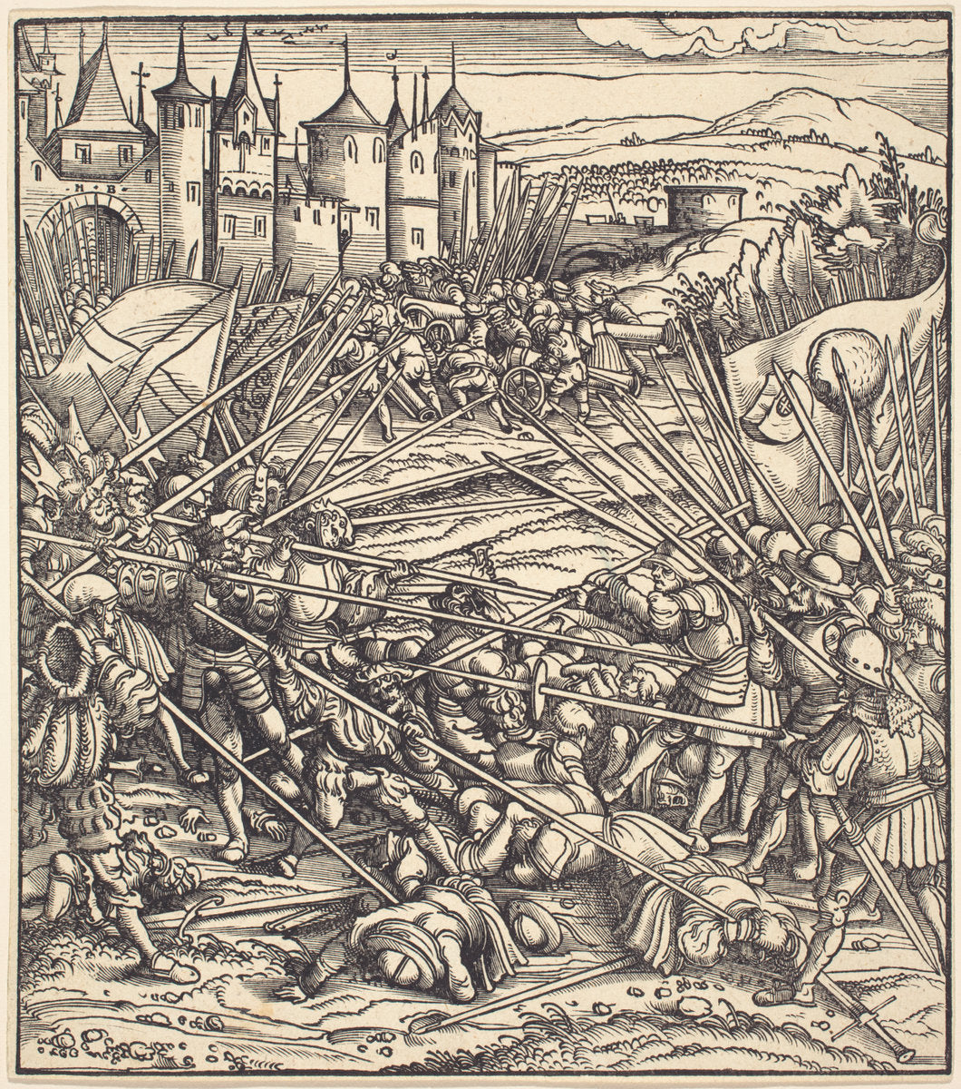 Battle of the Foot Soldiers with Lances by Hans Burgkmair I (German, 1473 - 1531), 16X12"(A3)Poster Print