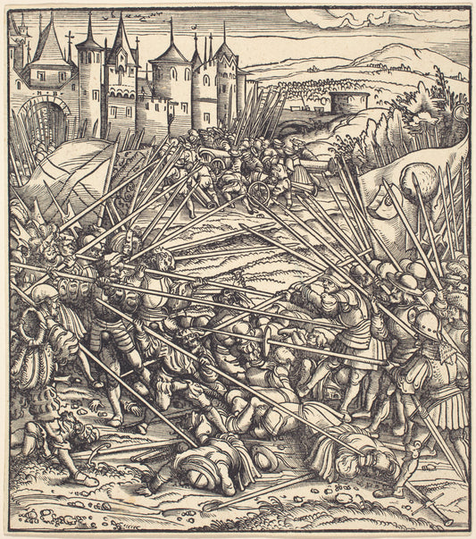Battle of the Foot Soldiers with Lances by Hans Burgkmair I (German, 1473 - 1531), 16X12"(A3)Poster Print