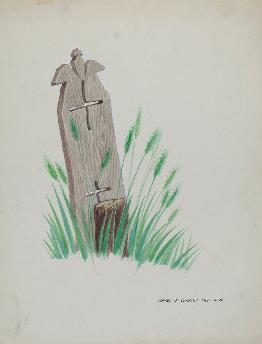 Wooden Grave Marker by Majel G. Claflin (American, active c. 1935), 16X12"(A3)Poster Print