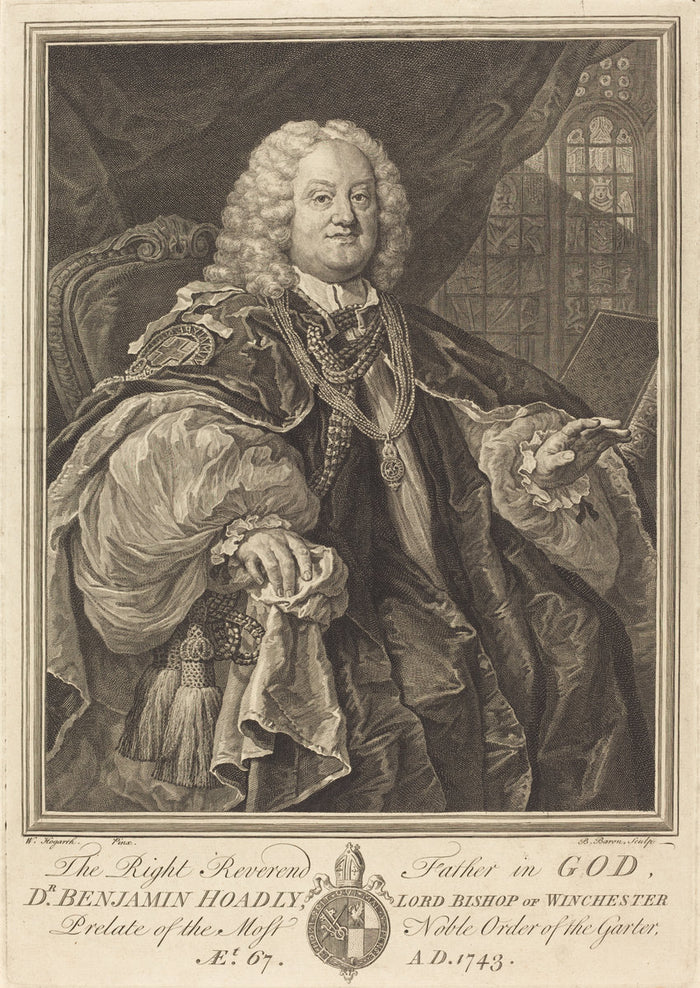 Bishop Hoadly by Bernard Baron after William Hogarth (French, 1696 - 1762), 16X12