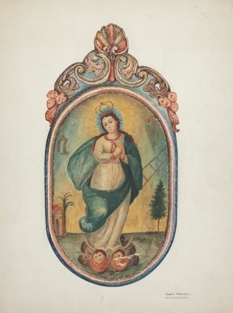 Santo de Retablo (Virgin Mary) by Robert W.R. Taylor and William Kieckhofel (American, active c. 1935), 16X12"(A3)Poster Print