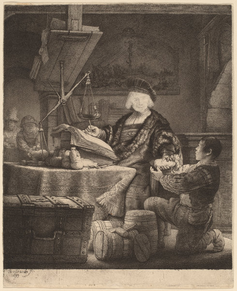Jan Uytenbogaert, "The Goldweigher" by Rembrandt van Rijn (Dutch, 1606 - 1669), 16X12"(A3)Poster Print