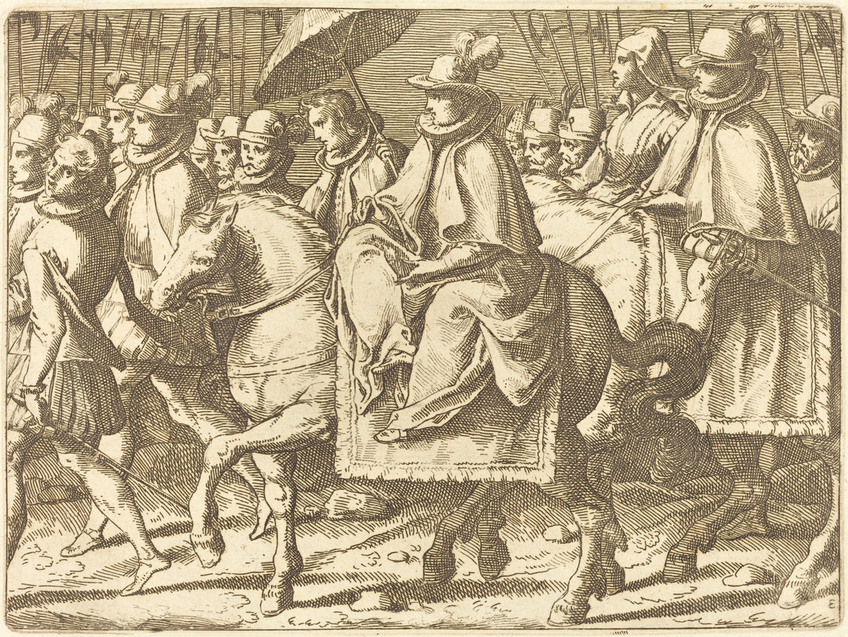 Margaret of Austria on Horseback by Raffaello Schiaminossi (Italian, 1572 - 1622), 16X12"(A3)Poster Print