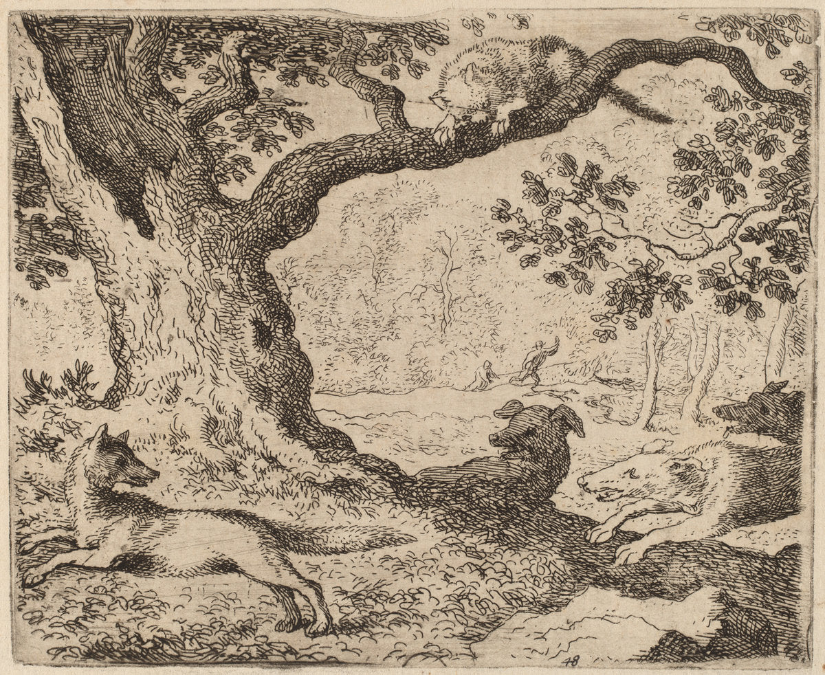 Reynard's Father and the Cat Pursued by Hounds by Allart van Everdingen (Dutch, 1621 - 1675), 16X12"(A3)Poster Print