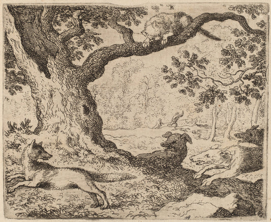 Reynard's Father and the Cat Pursued by Hounds by Allart van Everdingen (Dutch, 1621 - 1675), 16X12"(A3)Poster Print