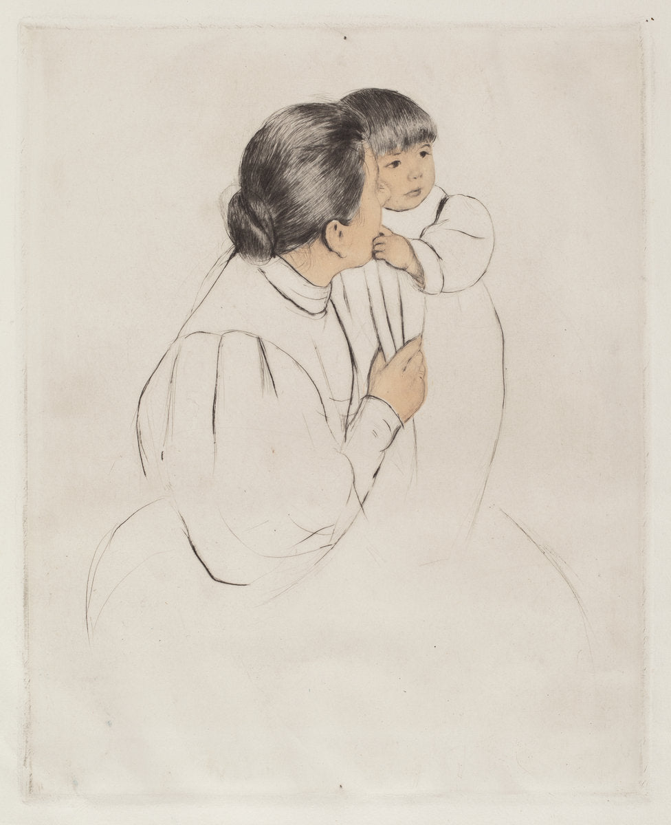 Peasant Mother and Child by Mary Cassatt (American, 1844 - 1926), 16X12"(A3)Poster Print