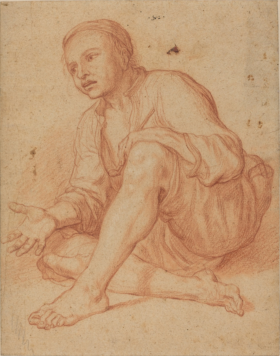 Young Peasant Seated on the Ground [recto] by Attributed to Giuseppe Maria Crespi (Bolognese, 1665 - 1747), 16X12"(A3)Poster Print