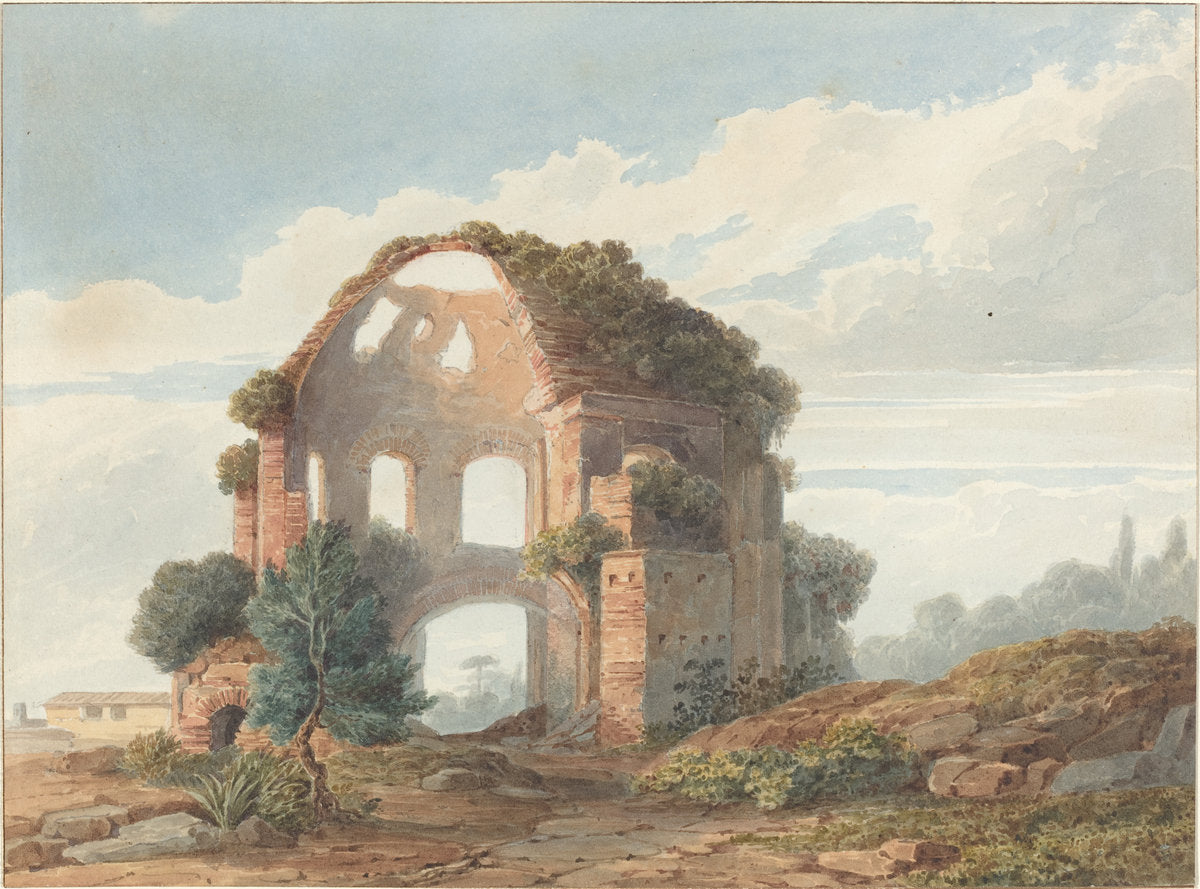 watercolor with graphite on paper by French 18th Century (The Temple of Minerva Medica), 16X12"(A3)Poster Print