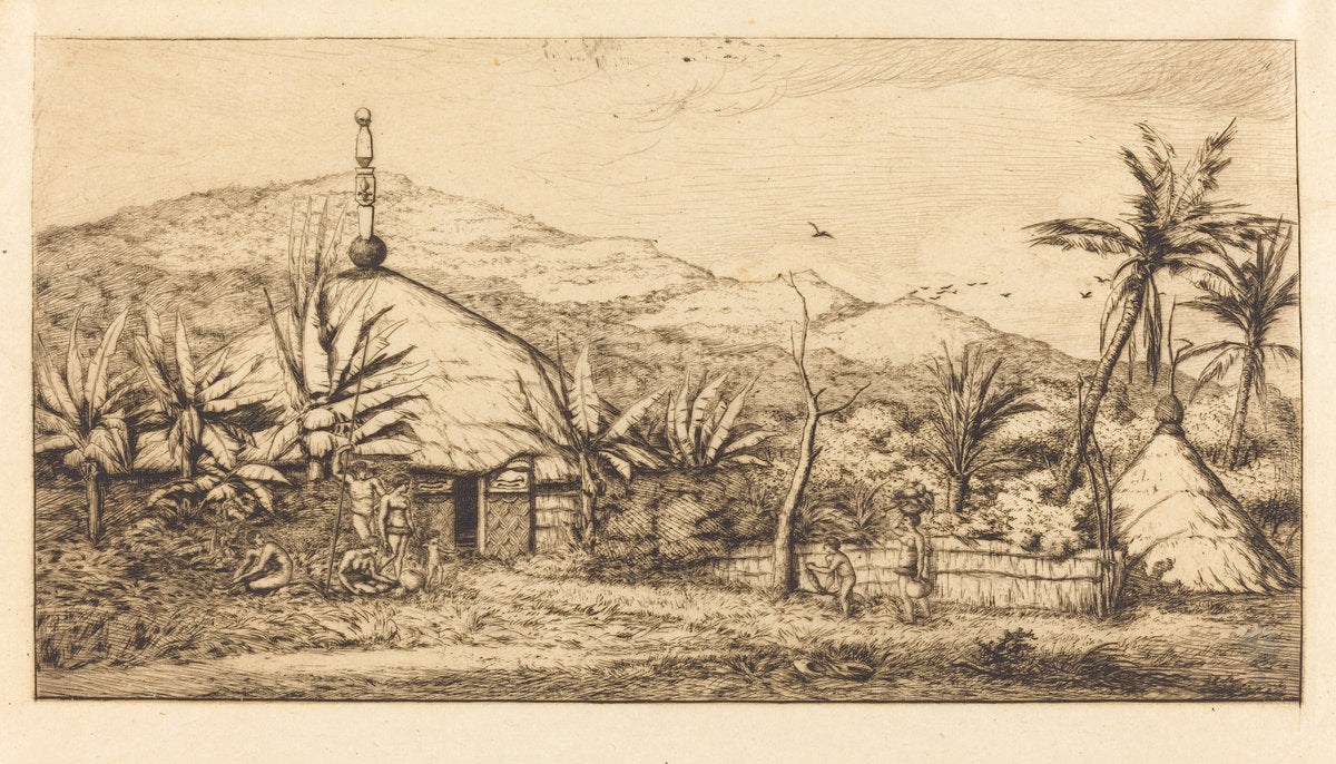 Nouvelle-Calédonie: Grande case indigène sur le chemin de Ballade à Poepo, 1845 (New Caledonia: Large Native Hut on the Road from Balade to Puebo, 1845) by Charles Meryon (French, 1821 - 1868), 16X12"(A3)Poster Print