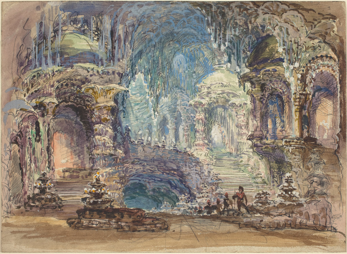 Fantastic Pavilions in a Grotto by Robert Caney (British, 1847 - 1911), 16X12"(A3)Poster Print