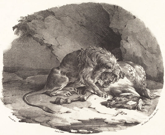 Horse Devoured by a Lion (Cheval devore par un lion) by Théodore Gericault (French, 1791 - 1824), 16X12"(A3)Poster Print