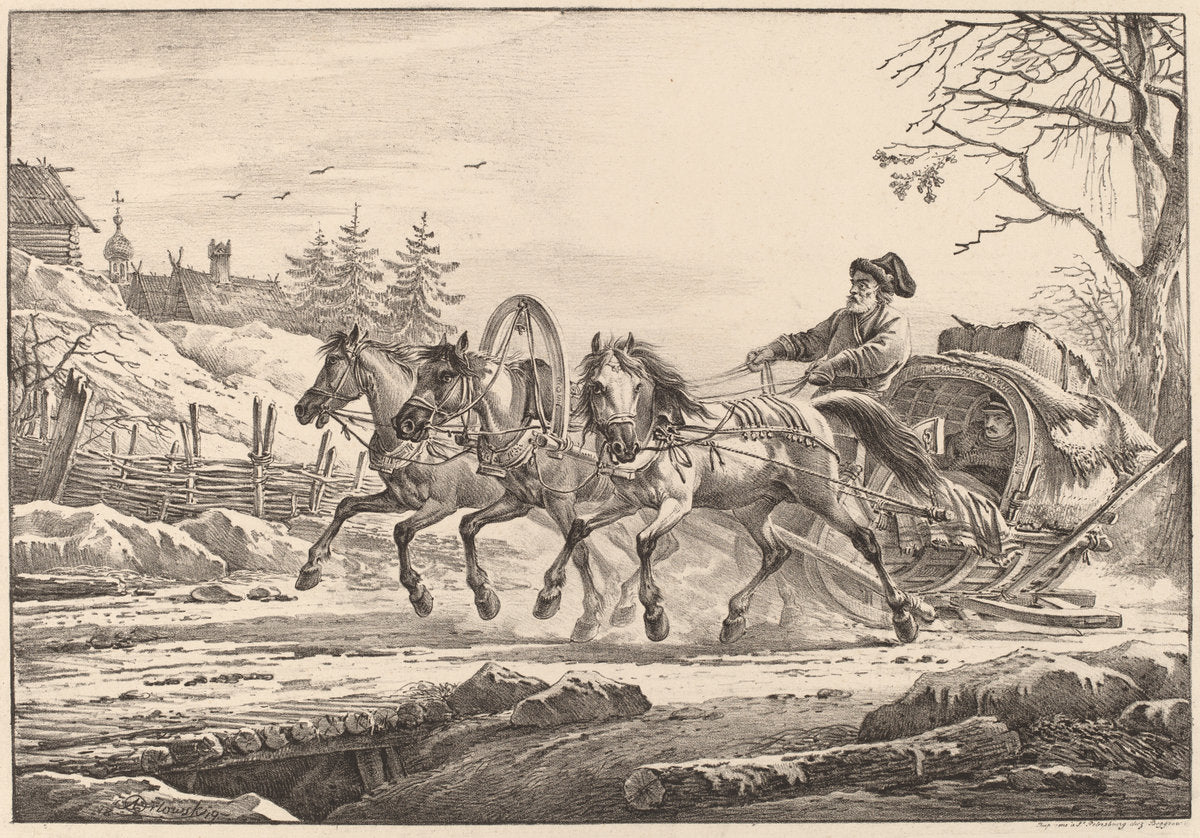 A Hired Coachman in Winter by Aleksandr Osipovich Orlovskii (Russian, 1777 - 1832), 16X12"(A3)Poster Print