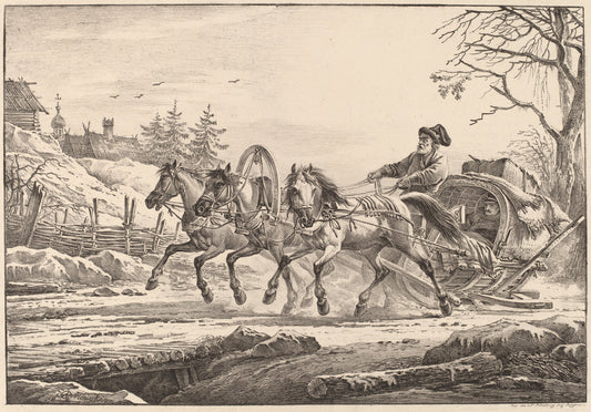 A Hired Coachman in Winter by Aleksandr Osipovich Orlovskii (Russian, 1777 - 1832), 16X12"(A3)Poster Print