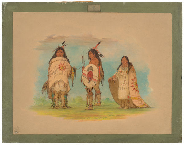 Three Riccarree Indians by George Catlin (American, 1796 - 1872), 16X12"(A3)Poster Print