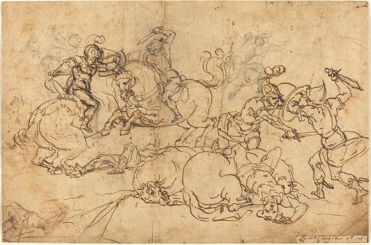 Soldiers Fighting by Giovanni Andrea Ansaldo (Genoese, 1584 - 1638), 16X12"(A3)Poster Print