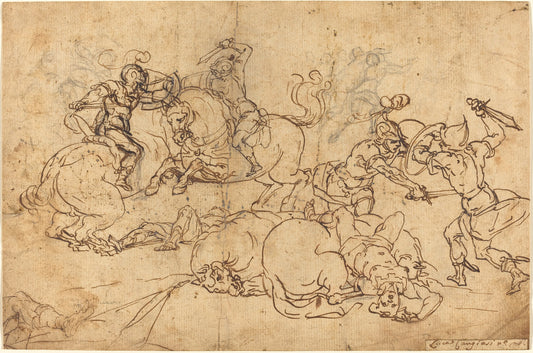 Soldiers Fighting by Giovanni Andrea Ansaldo (Genoese, 1584 - 1638), 16X12"(A3)Poster Print