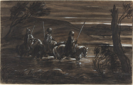 Three Arab Horsemen Crossing a River by Alexandre-Gabriel Decamps (French, 1803 - 1860), 16X12"(A3)Poster Print