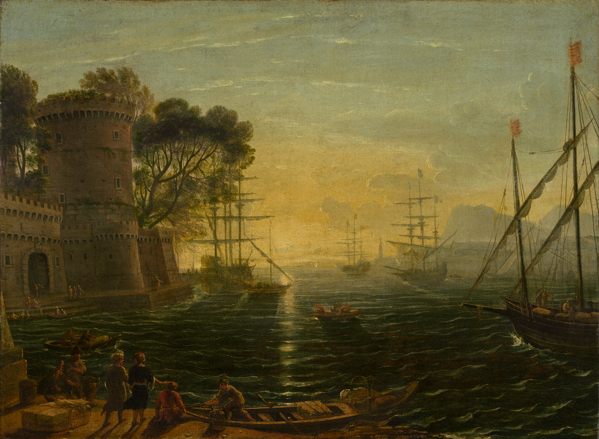 late 17th century by Follower of Claude Lorrain (Harbor at Sunset), 16X12"(A3)Poster Print