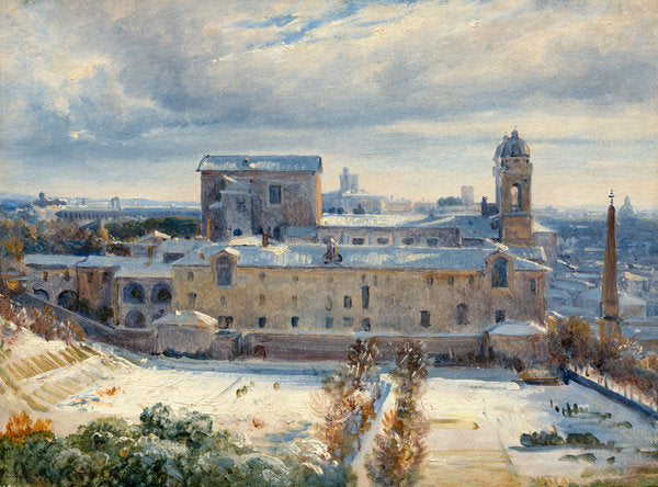 Santa Trinità dei Monti in the Snow by André Giroux (French, 1801 - 1879), 16X12"(A3)Poster Print