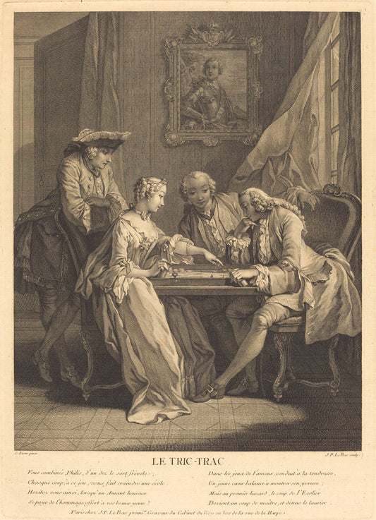 Le tric-trac by Jacques-Philippe Le Bas after Charles Eisen (French, 1707 - 1783), 16X12"(A3)Poster Print