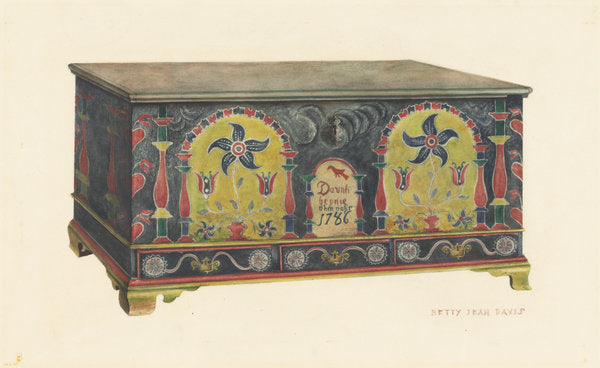 Pennsylvania German Chest by Betty Jean Davis (American, active c. 1935), 16X12"(A3)Poster Print